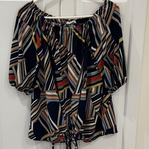 Navy Abstract-printed Front Tie Blouse - Size M
